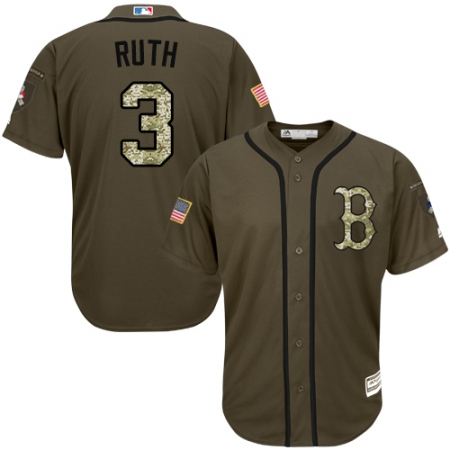 Men's Majestic Boston Red Sox #3 Babe Ruth Replica Green Salute to Service MLB Jersey