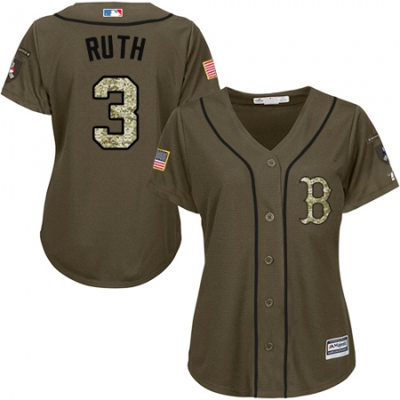 Women's Majestic Boston Red Sox #3 Babe Ruth Authentic Green Salute to Service MLB Jersey