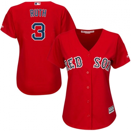Women's Majestic Boston Red Sox #3 Babe Ruth Authentic Red Alternate Home MLB Jersey