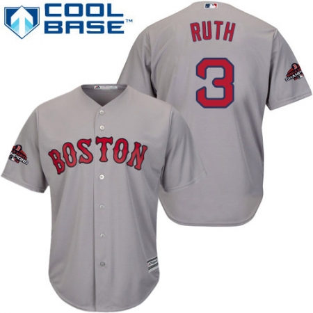 Youth Majestic Boston Red Sox #3 Babe Ruth Authentic Grey Road Cool Base 2018 World Series Champions MLB Jersey