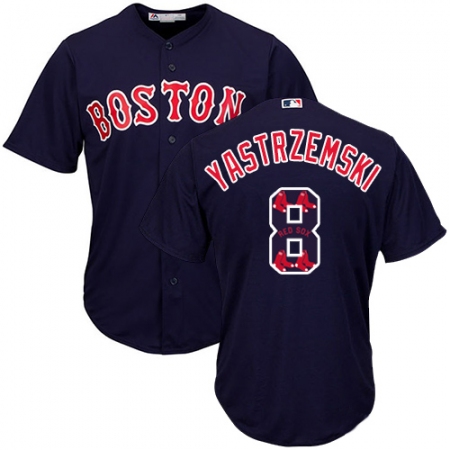 Men's Majestic Boston Red Sox #8 Carl Yastrzemski Authentic Navy Blue Team Logo Fashion Cool Base MLB Jersey