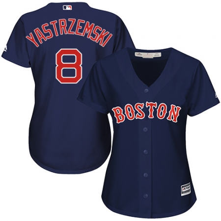Women's Majestic Boston Red Sox #8 Carl Yastrzemski Authentic Navy Blue Alternate Road MLB Jersey