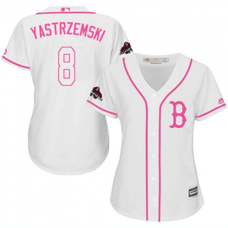 Women's Majestic Boston Red Sox #8 Carl Yastrzemski Authentic White Fashion 2018 World Series Champions MLB Jersey