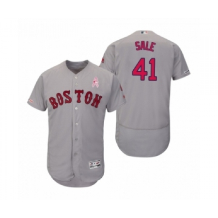 Men's 2019 Mothers Day Chris Sale Boston Red Sox #41 Gray Flex Base Road Jersey