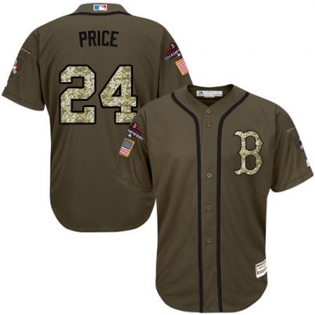 Men's Majestic Boston Red Sox #24 David Price Authentic Green Salute to Service 2018 World Series Champions MLB Jersey