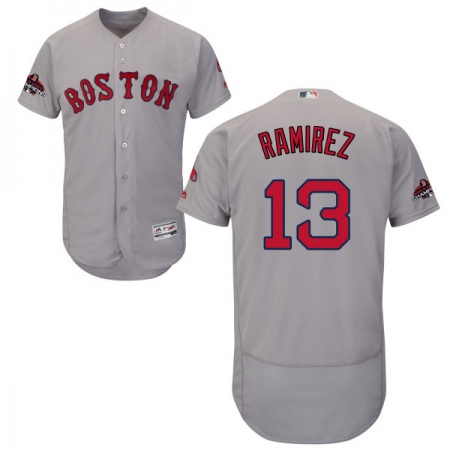 Men's Majestic Boston Red Sox #13 Hanley Ramirez Grey Road Flex Base Authentic Collection 2018 World Series Champions MLB Jersey