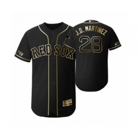 Men's 2019 Golden Edition Boston Red Sox Black #28 J.D. Martinez Flex Base Jersey