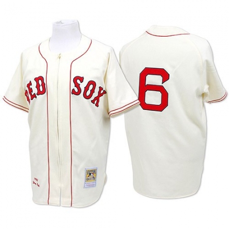 Men's Mitchell and Ness Boston Red Sox #6 Johnny Pesky Authentic Cream Throwback MLB Jersey