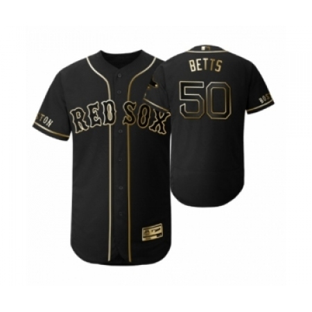 Men 2019 Golden Edition Boston Red Sox Black #50 Mookie Betts Flex Base Jersey