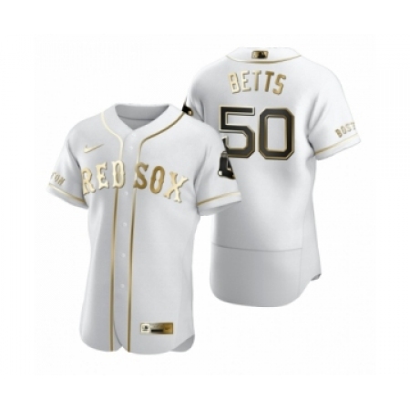 Men Boston Red Sox #50 Mookie Betts Nike White Authentic Golden Edition Jersey