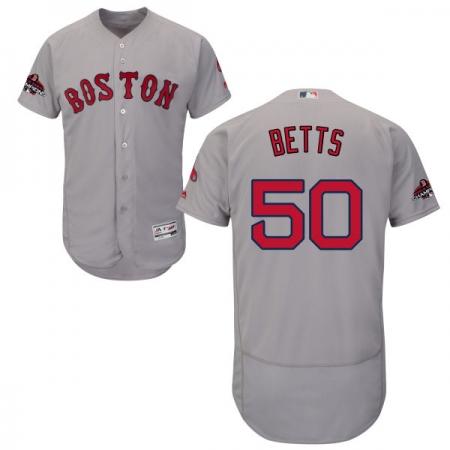 Men's Majestic Boston Red Sox #50 Mookie Betts Grey Road Flex Base Authentic Collection 2018 World Series Champions MLB Jersey