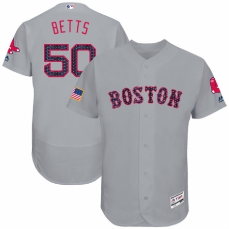 Men's Majestic Boston Red Sox #50 Mookie Betts Grey Stars & Stripes Authentic Collection Flex Base MLB Jersey