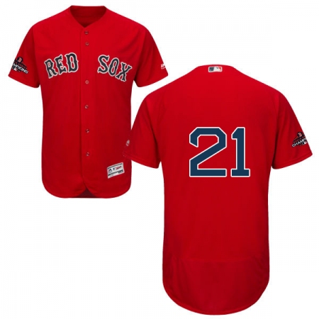 Men's Majestic Boston Red Sox #21 Roger Clemens Red Alternate Flex Base Authentic Collection 2018 World Series Champions MLB Jersey
