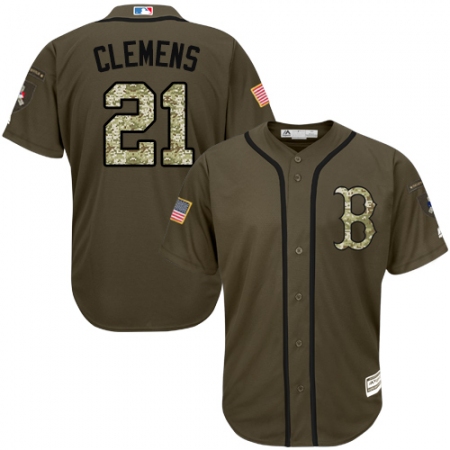 Men's Majestic Boston Red Sox #21 Roger Clemens Replica Green Salute to Service MLB Jersey