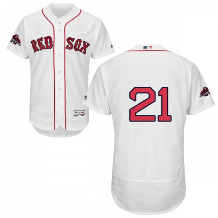 Men's Majestic Boston Red Sox #21 Roger Clemens White Home Flex Base Authentic Collection 2018 World Series Champions MLB Jersey