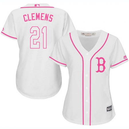 Women's Majestic Boston Red Sox #21 Roger Clemens Authentic White Fashion MLB Jersey