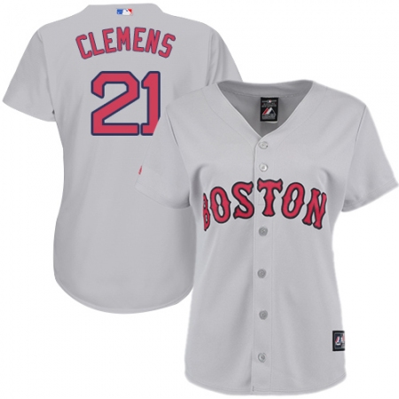 Women's Majestic Boston Red Sox #21 Roger Clemens Replica Grey Road MLB Jersey