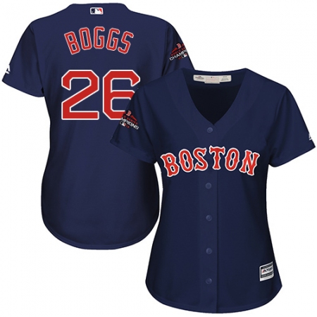 Women's Majestic Boston Red Sox #26 Wade Boggs Authentic Navy Blue Alternate Road 2018 World Series Champions MLB Jersey